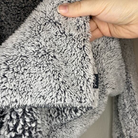 VS Pink Gray Sherpa Long Sleeve Hooded Open Front Women’s Cardigan - Picture 3 of 5